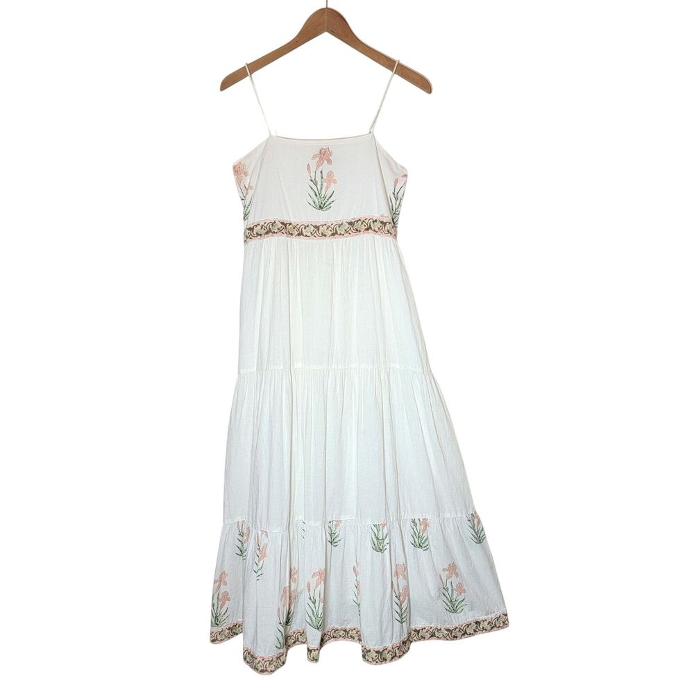 Madison Mathews White Cotton Embroidered Maxi Dress Boho Ruffled Hem L - Picture 16 of 16